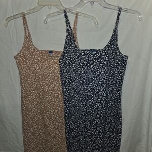 Old Navy Floral Midi Dresses in Navy and Tan